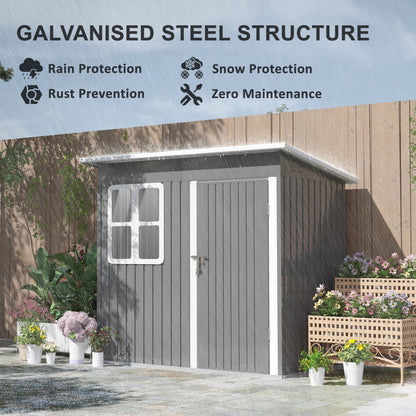 7 x 4ft Galvanised Steel Garden Shed with Foundation Kit, Grey