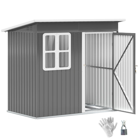 7 x 4ft Galvanised Steel Garden Shed with Foundation Kit, Grey