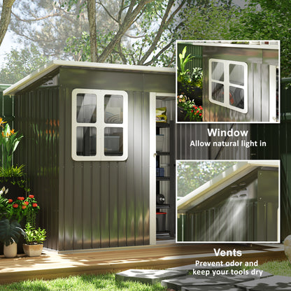 7 x 4ft Galvanised Steel Garden Shed with Foundation Kit, Grey