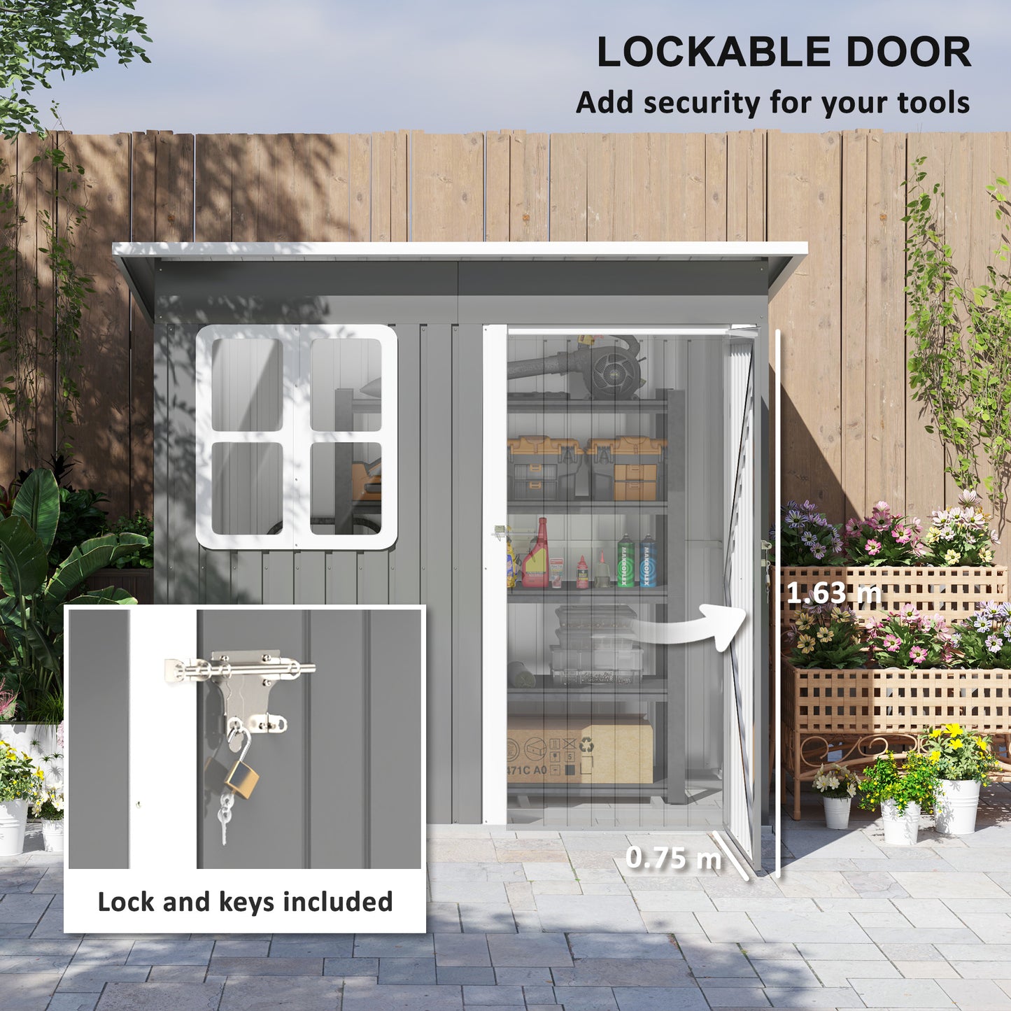 7 x 4ft Galvanised Steel Garden Shed with Foundation Kit, Grey