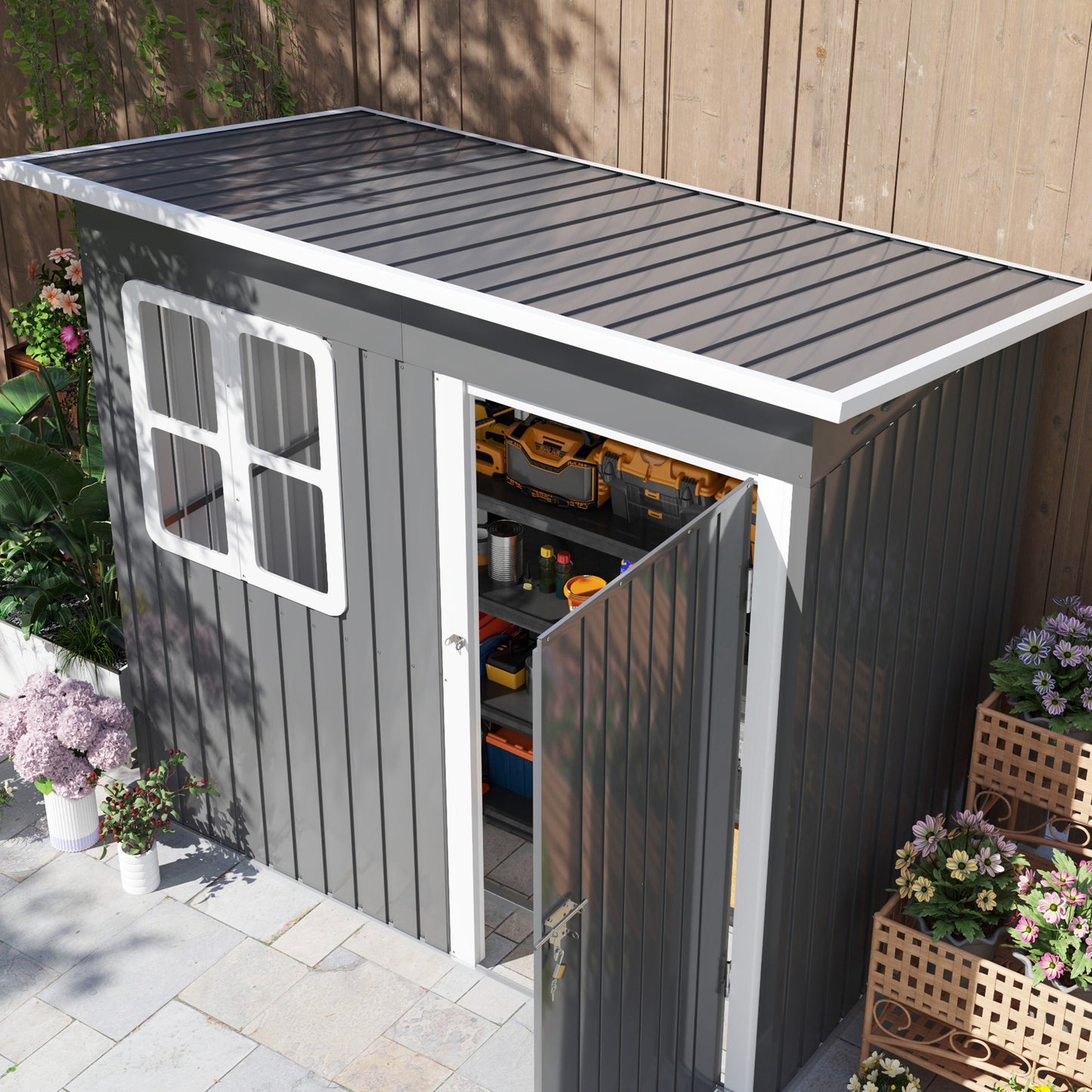 7 x 4ft Galvanised Steel Garden Shed with Foundation Kit, Grey