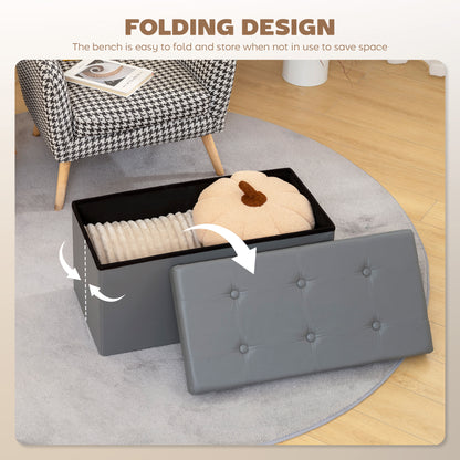 Storage Ottoman Bench, 89L PU Leather Folding Foot Rest, Grey