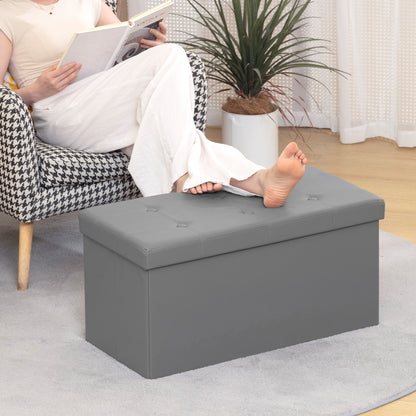 Storage Ottoman Bench, 89L PU Leather Folding Foot Rest, Grey