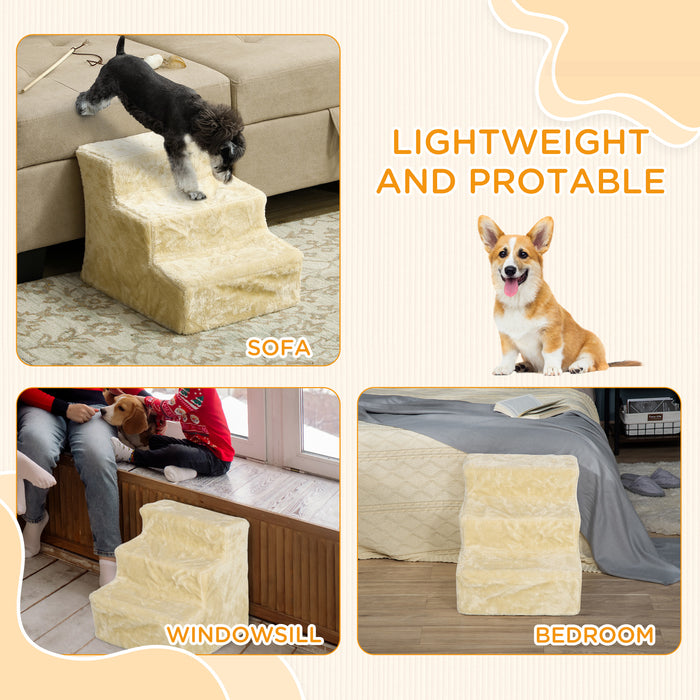 Three-Step Portable Dog Stairs with Washable Plush Cover