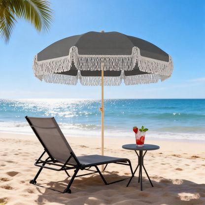 1.7 m Beach Umbrella, Adjustable Height Portable Parasol, Grey