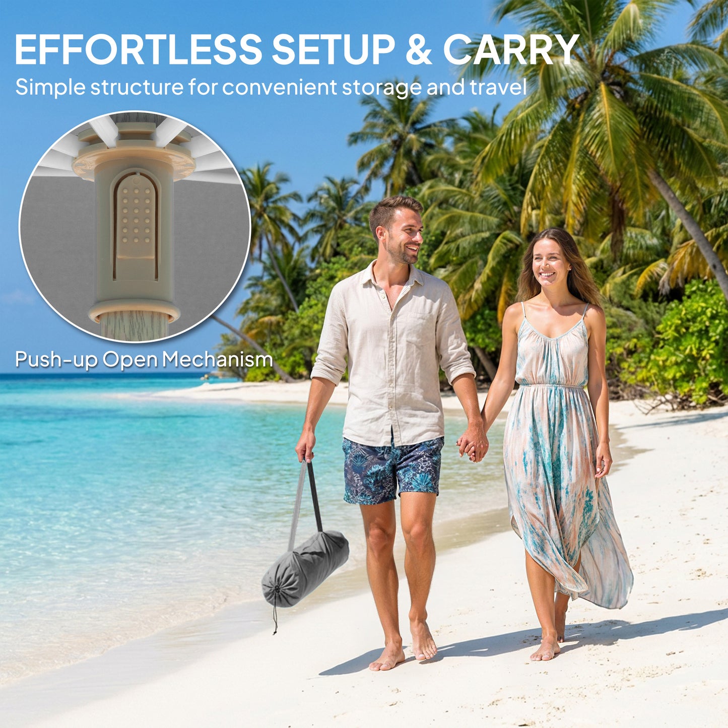1.7 m Beach Umbrella, Adjustable Height Portable Parasol, Grey