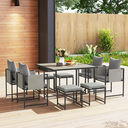 8 Seater Garden Dining Set, Cube Garden Furniture with Cushions