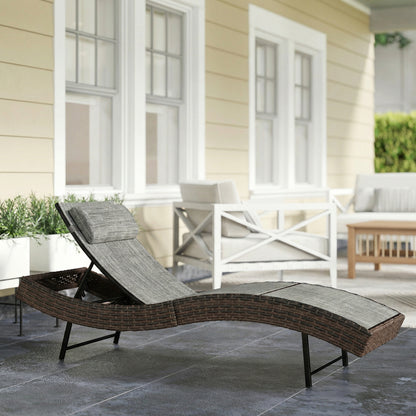 Rattan Sun Lounger with 5 Position Back, Texteline Seat, Brown