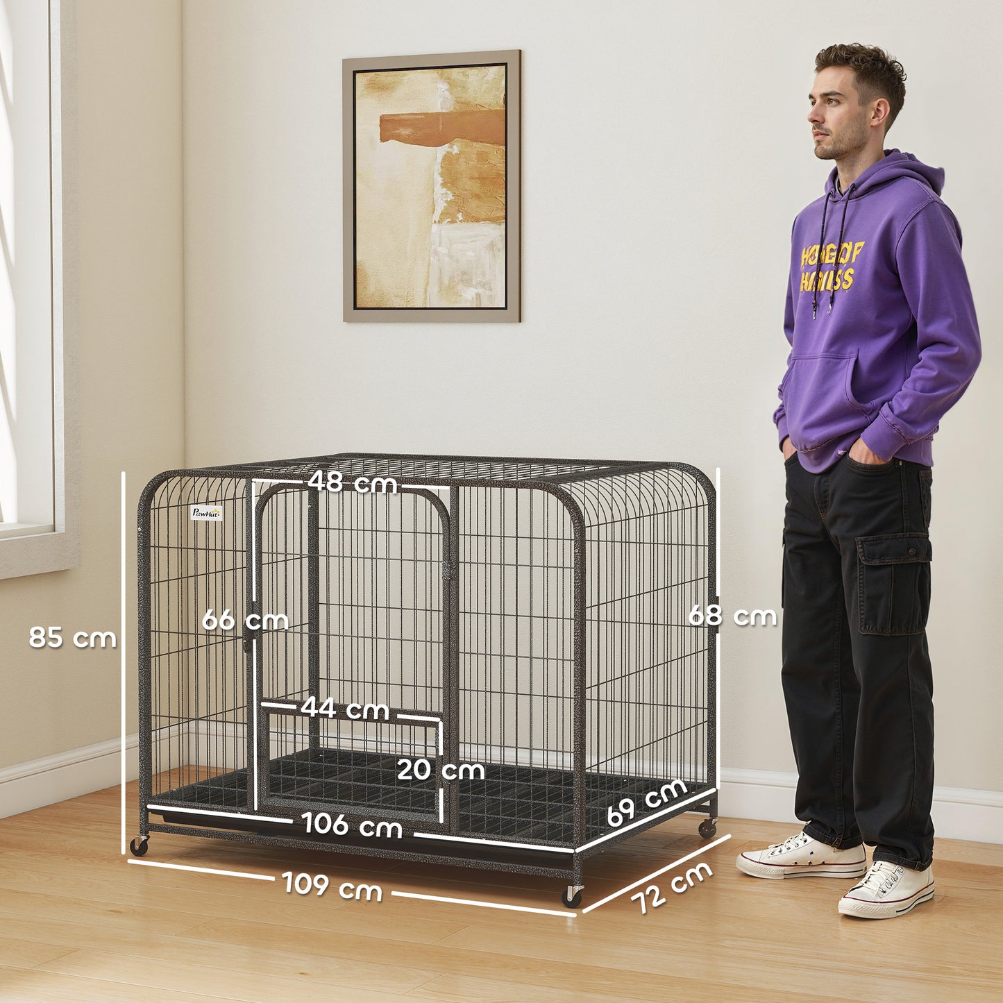 Heavy Duty Dog Crate, Large Dog Cage with Wheels and Tray