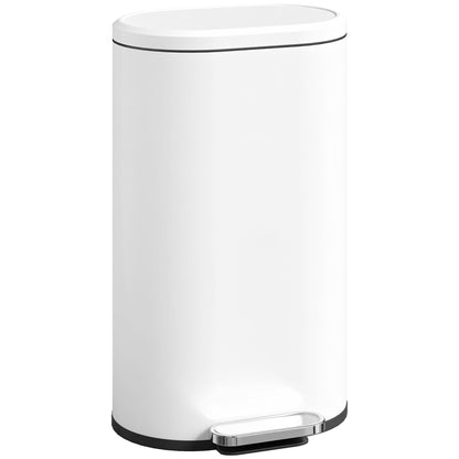 Slim Rectangular Pedal Bin with Soft-Close Lid, 30L Kitchen Bin White