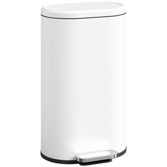 Slim Rectangular Pedal Bin with Soft-Close Lid, 30L Kitchen Bin White
