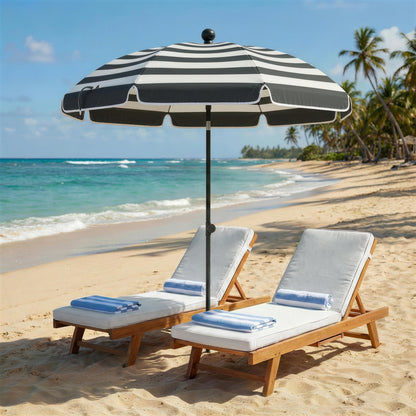 1.8 m Beach Umbrella Parasol with Sand Anchor, Tilt, Grey/White