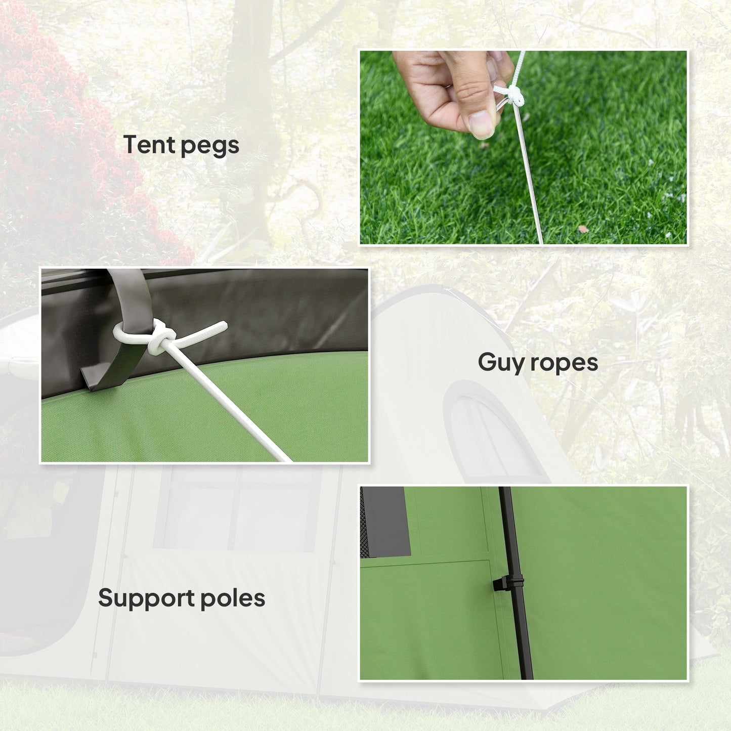 3-4 Man Tunnel Tent with Sewn in Floor, 3000mm Waterproof, Green