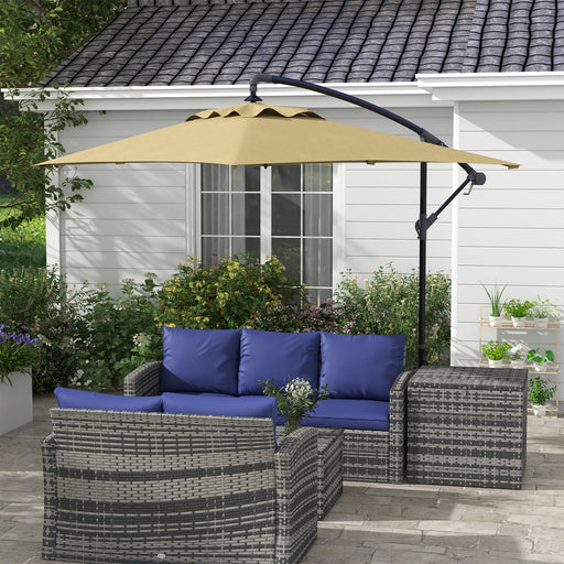 3x2m Cantilever Parasol with Cross Base, Banana Parasol with Crank Handle and 6 Ribs, Rectangular Hanging Patio Umbrella