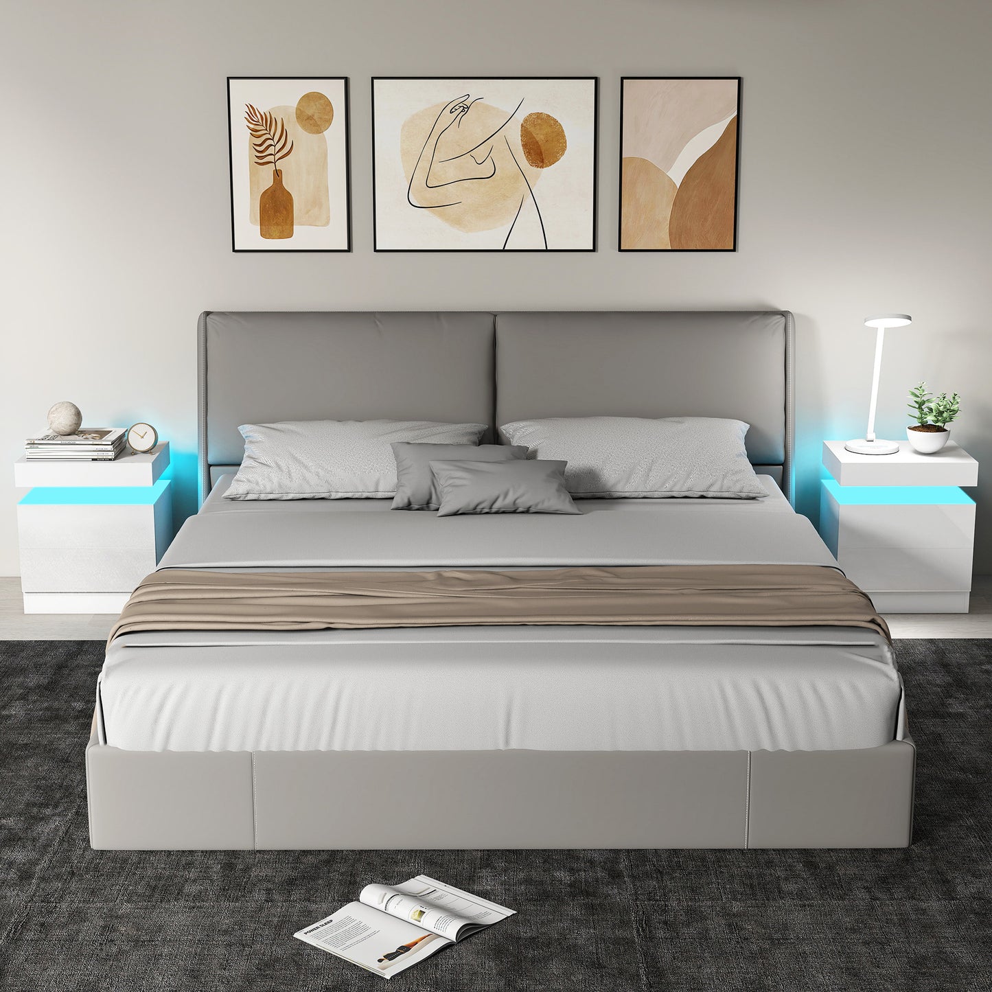 High Gloss Front Bedside Table, APP Control Nightstand with RGB LED Light and 2 Drawers, Chest of Drawers for Bedroom, Living Room, Set of 2, White