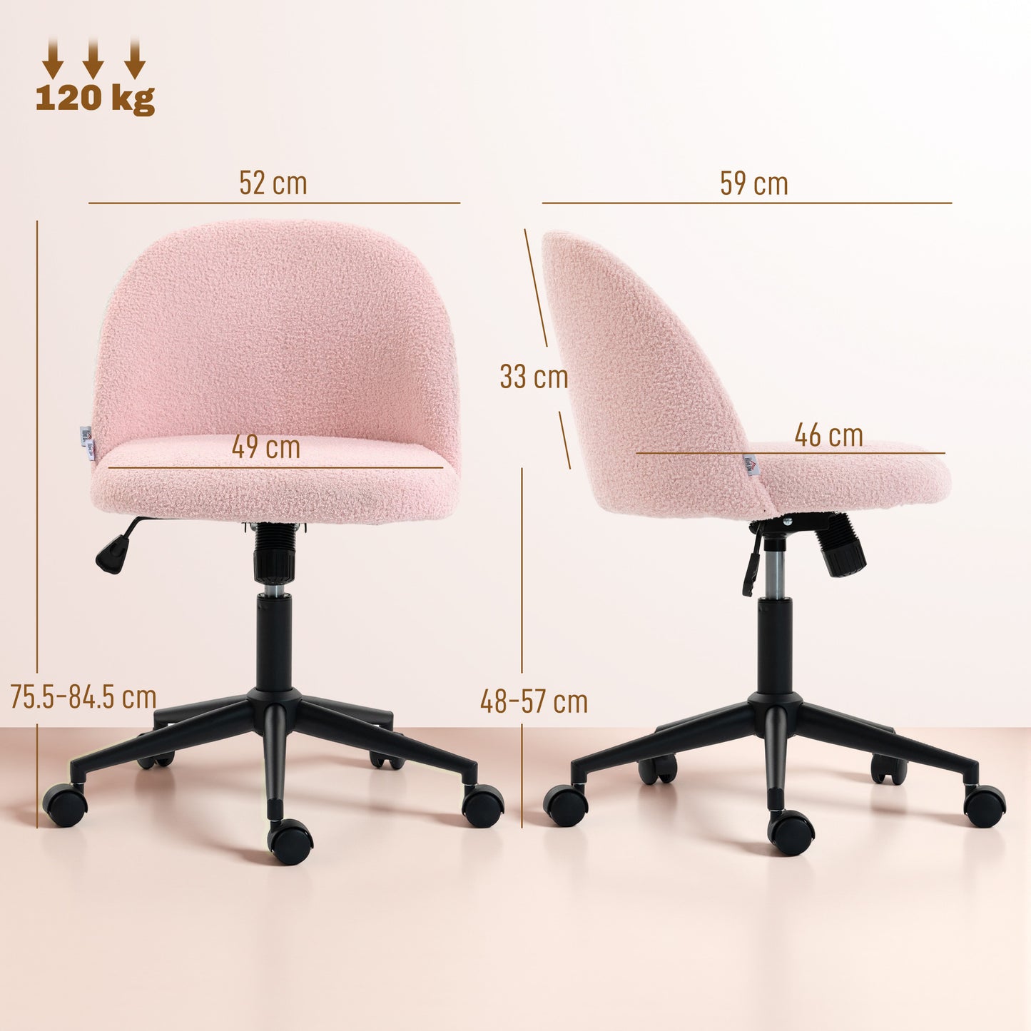 Desk Chair, Fluffy Swivel Office Chair for Makeup Vanity, Light Pink