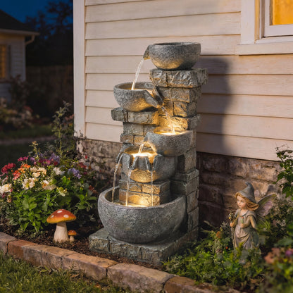 5 Tiers Outdoor Water Fountain with LED Lights for Garden, Mixed