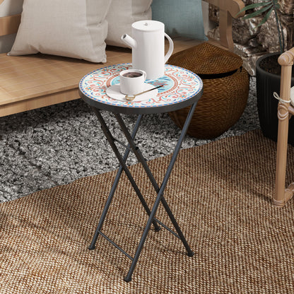 Mosaic Garden Table, 35.5cm Folding Coffee Table, Multicolour
