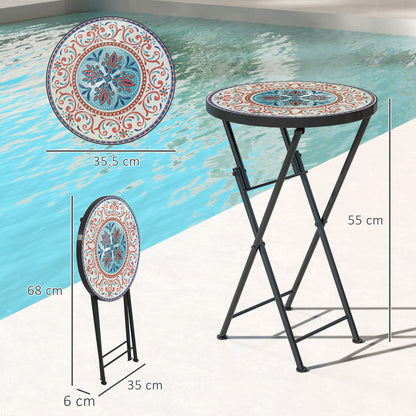 Mosaic Garden Table, 35.5cm Folding Coffee Table, Multicolour