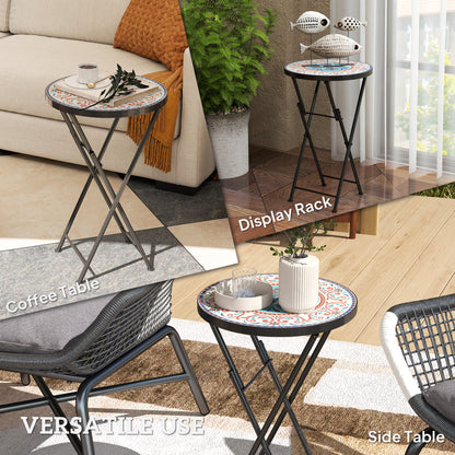 Mosaic Garden Table, 35.5cm Folding Coffee Table, Multicolour