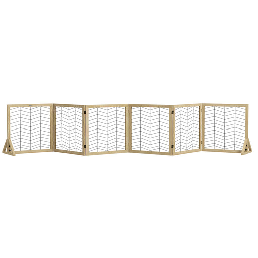 6 Panels Freestanding Dog Barrier for S and M Dogs - Natural Wood