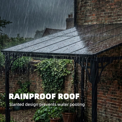 3 x 2.87 m Metal Lean-to Hardtop Gazebo, Wall-Mounted Pergola