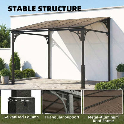 3 x 2.87 m Metal Lean-to Hardtop Gazebo, Wall-Mounted Pergola