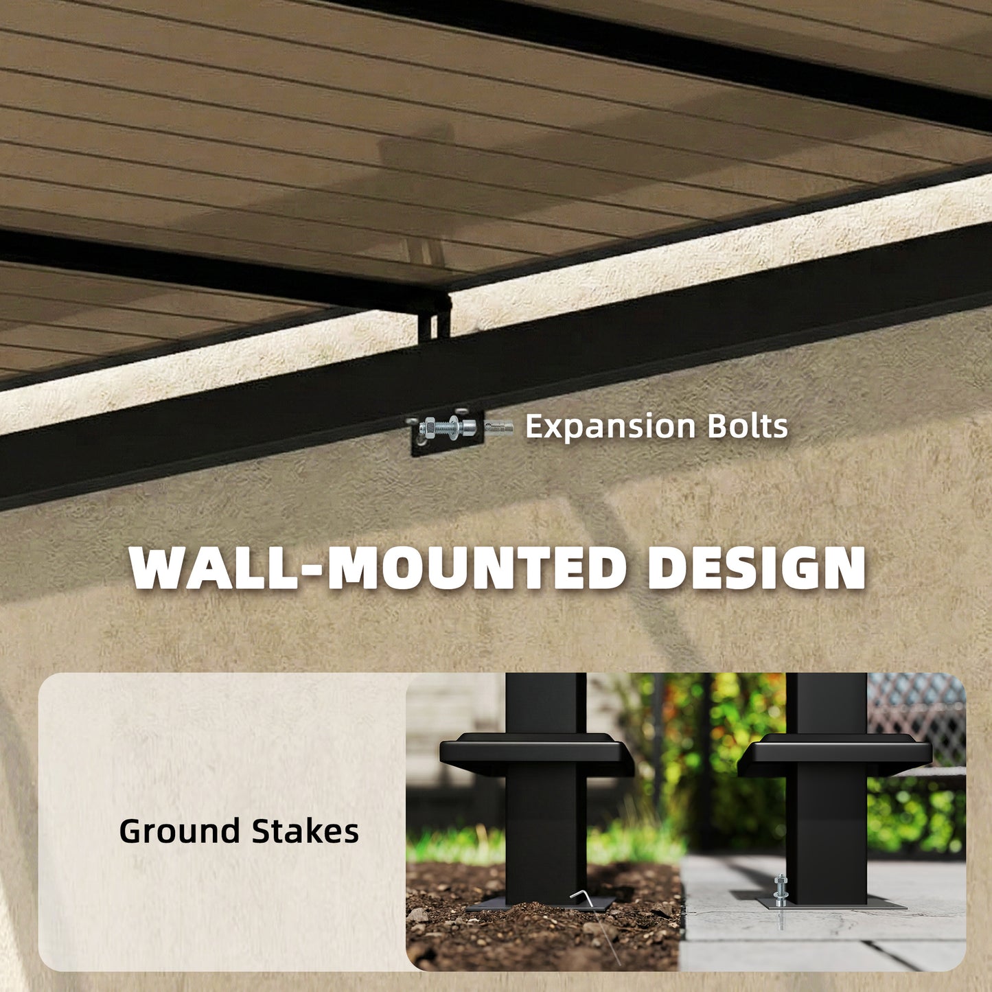 3 x 2.87 m Metal Lean-to Hardtop Gazebo, Wall-Mounted Pergola