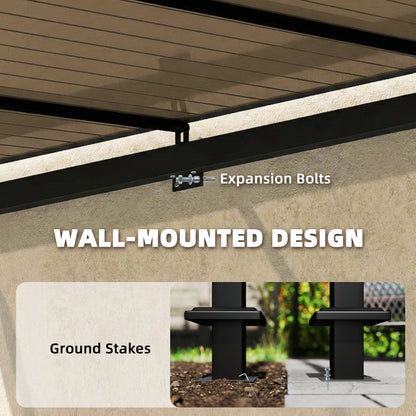 3 x 2.87 m Metal Lean-to Hardtop Gazebo, Wall-Mounted Pergola