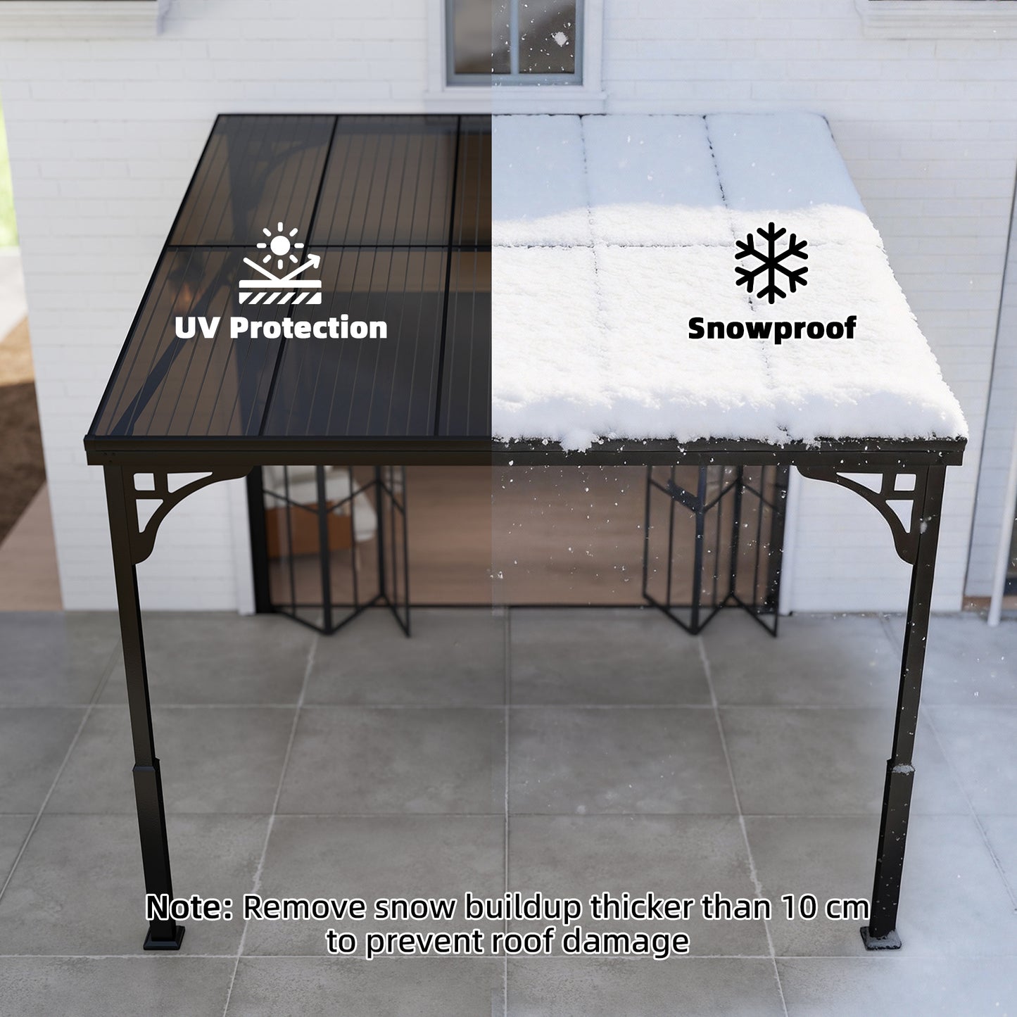 3 x 2.87 m Metal Lean-to Hardtop Gazebo, Wall-Mounted Pergola