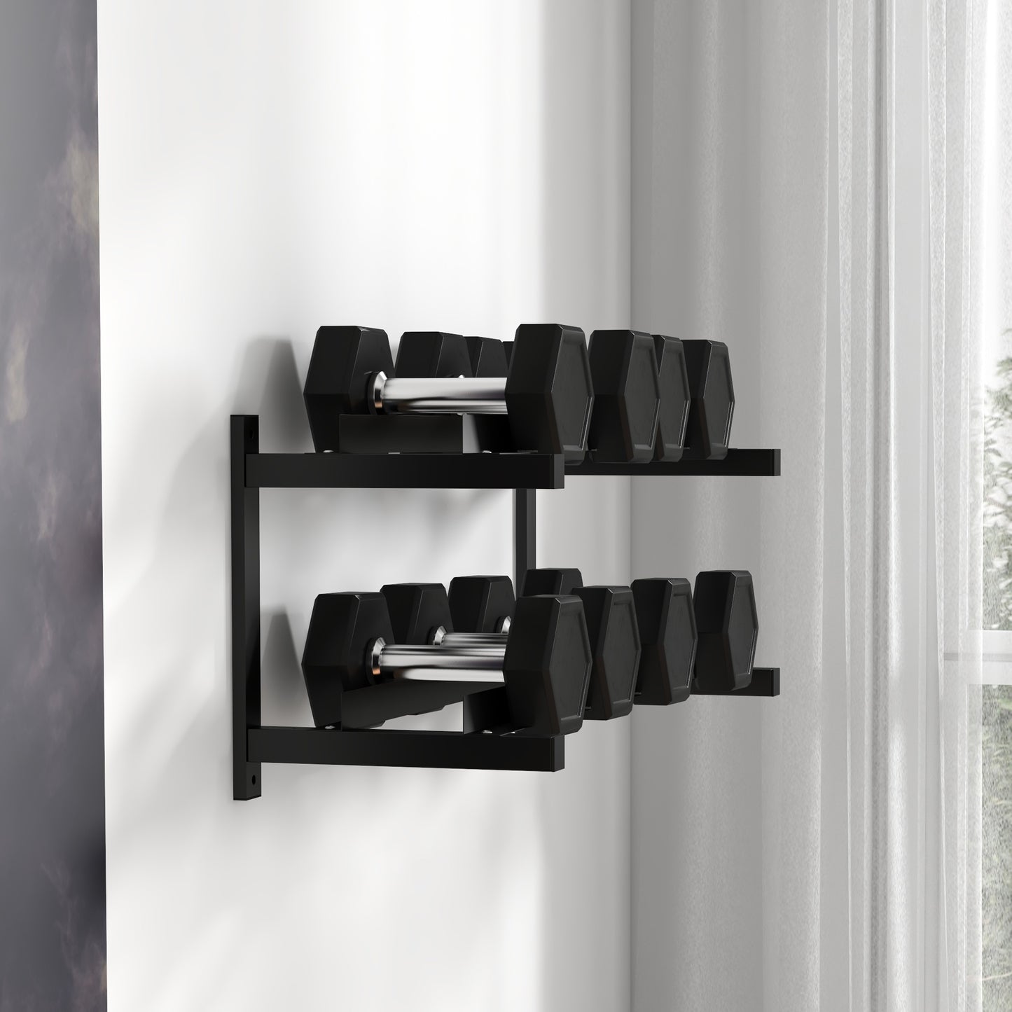 Wall-Mounted Dumbbell Rack, 2-Tier Steel Design, Black