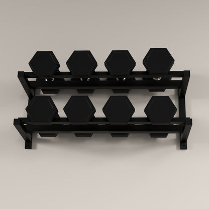 Wall-Mounted Dumbbell Rack, 2-Tier Steel Design, Black