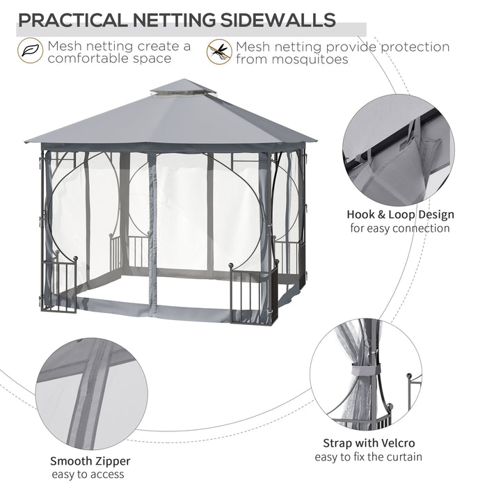 3 x 3 M Garden Gazebo Patio Party Tent Shelter Outdoor Canopy Double Tier Sun Shade Metal Frame Grey