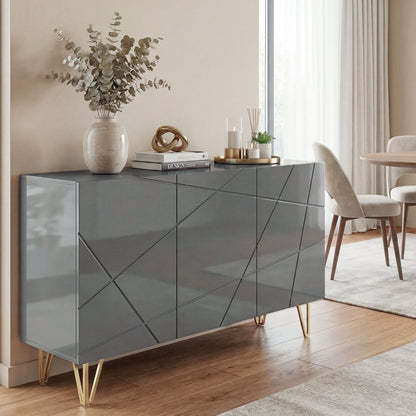 Storage Cabinet, Sideboard with Adjustable Shelves, High Gloss Grey
