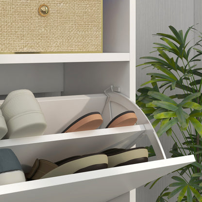 Wall Mounted or Freestanding Shoe Cabinet with 2 Flip Drawers, White