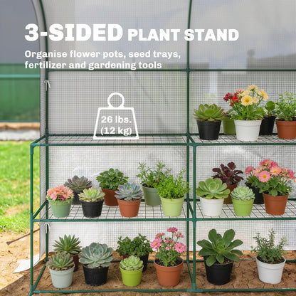 Walk-in Greenhouse Garden Plant Growhouse with Roll-up Door, White