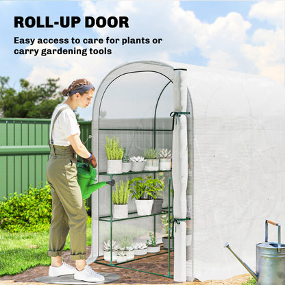 Walk-in Greenhouse Garden Plant Growhouse with Roll-up Door, White