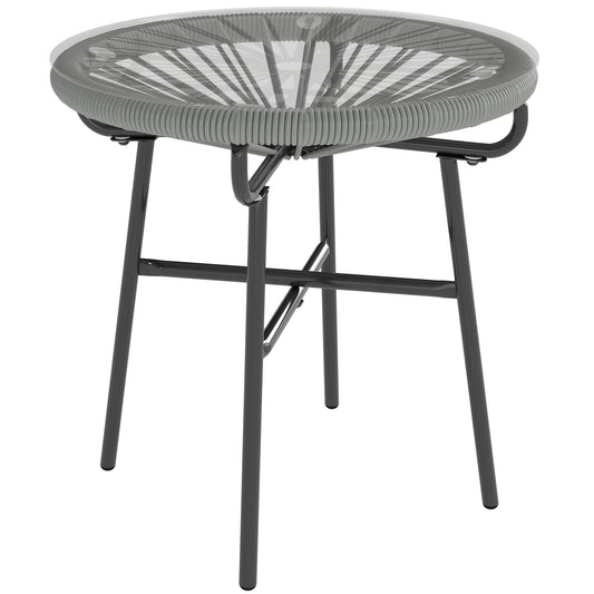 Rattan Side Table w/ Tempered Glass Tabletop, Light Grey
