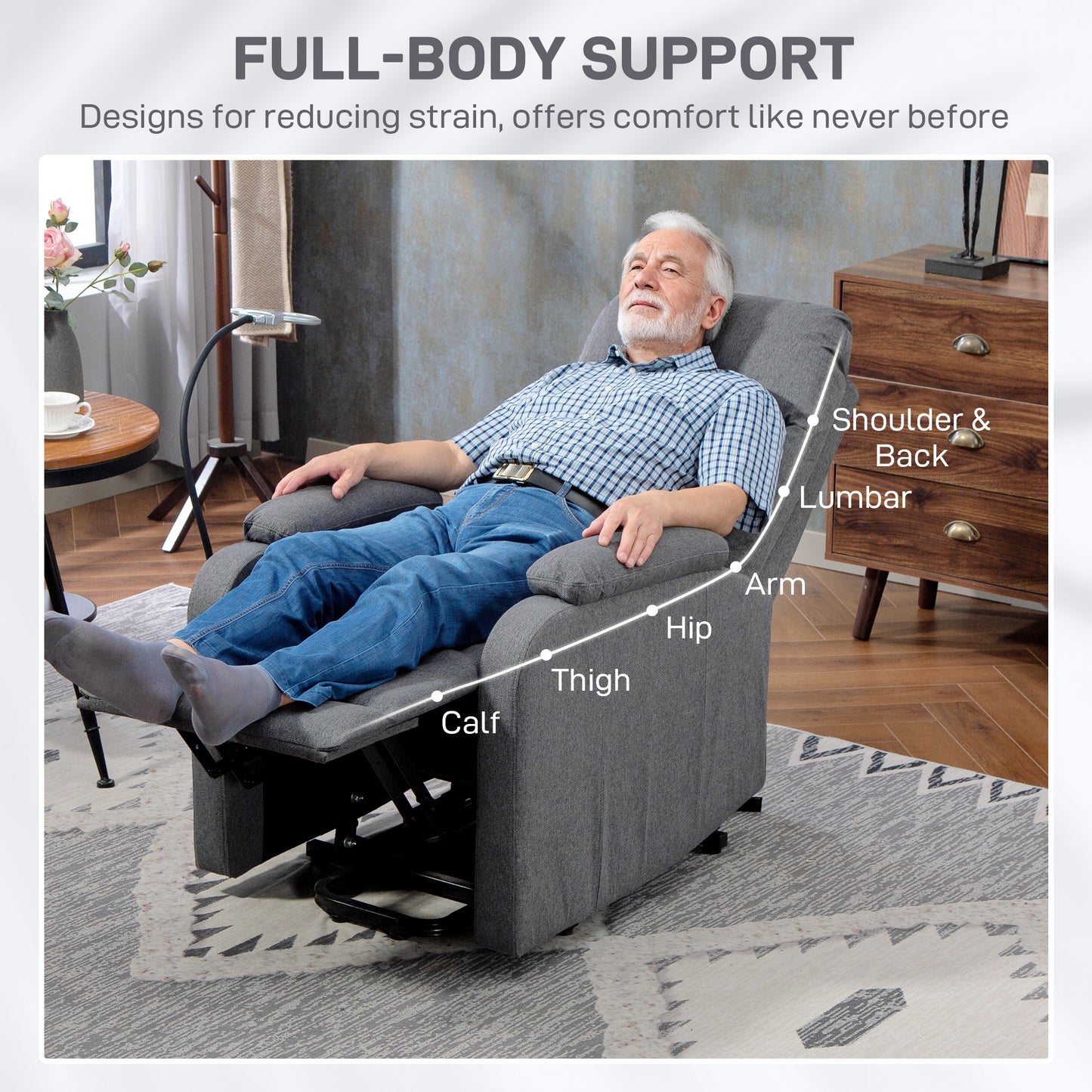 Linen Fabric Electric Recliner Chair with Remote Control, Grey