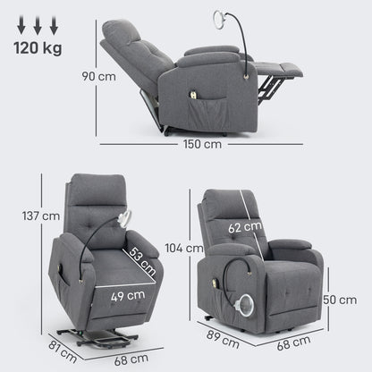 Linen Fabric Electric Recliner Chair with Remote Control, Grey