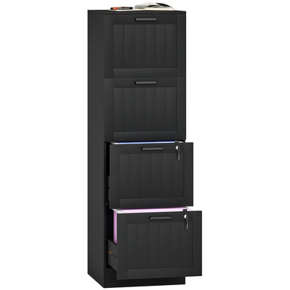4 Drawer File Cabinet with Lock and Adjustable Hanging Bars, Black