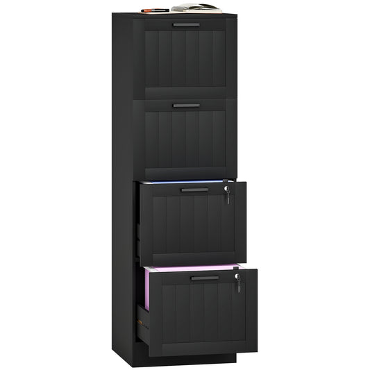 4 Drawer File Cabinet with Lock and Adjustable Hanging Bars, Black