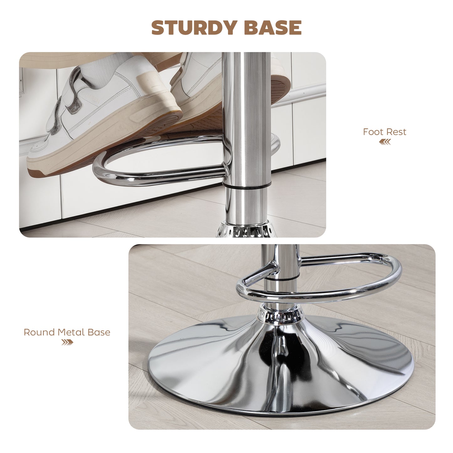 Adjustable Height Barstool Steel Pole PU Leather, Coffee