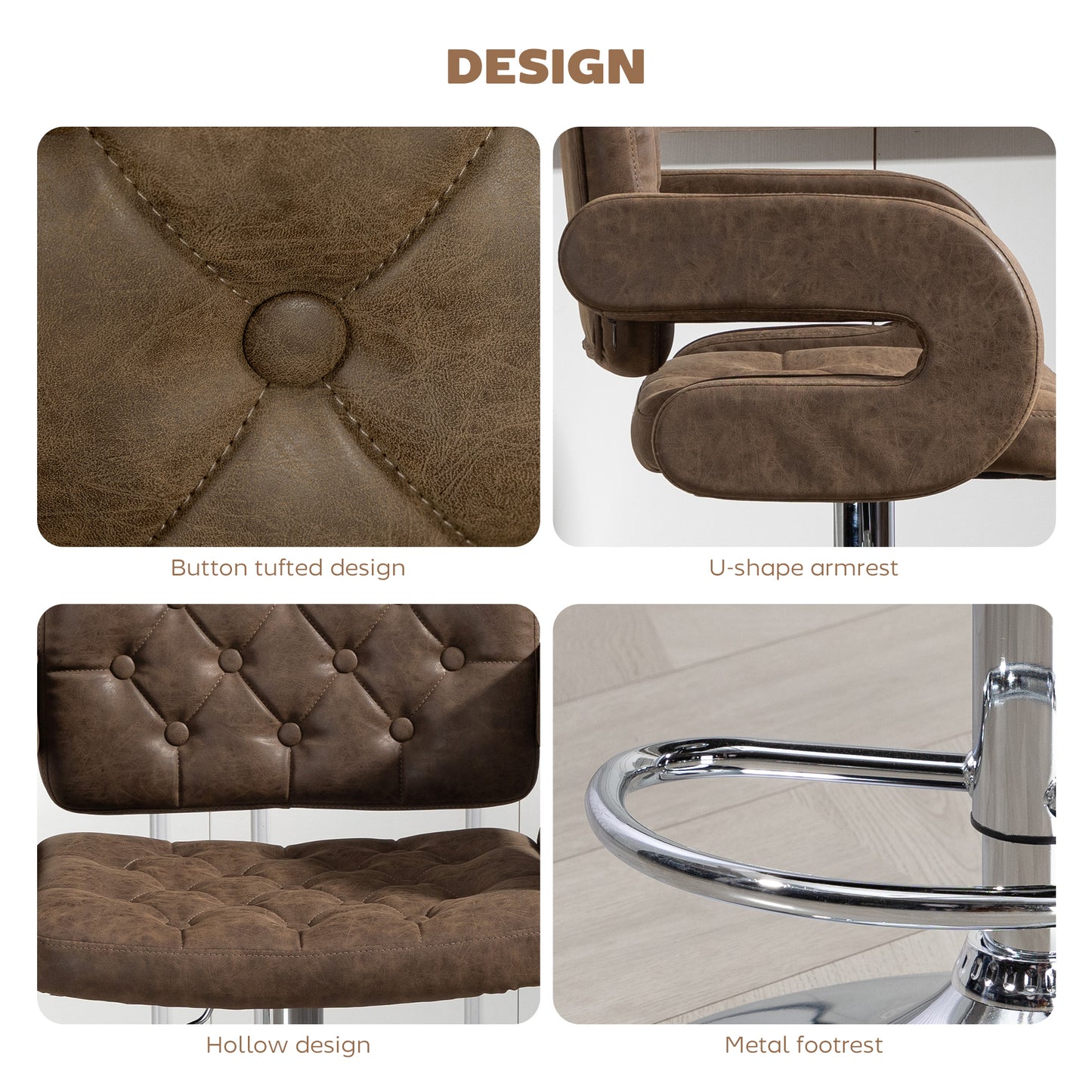 Bar Stools Set of 2 Adjustable Swivel Bar Chairs with Backrest