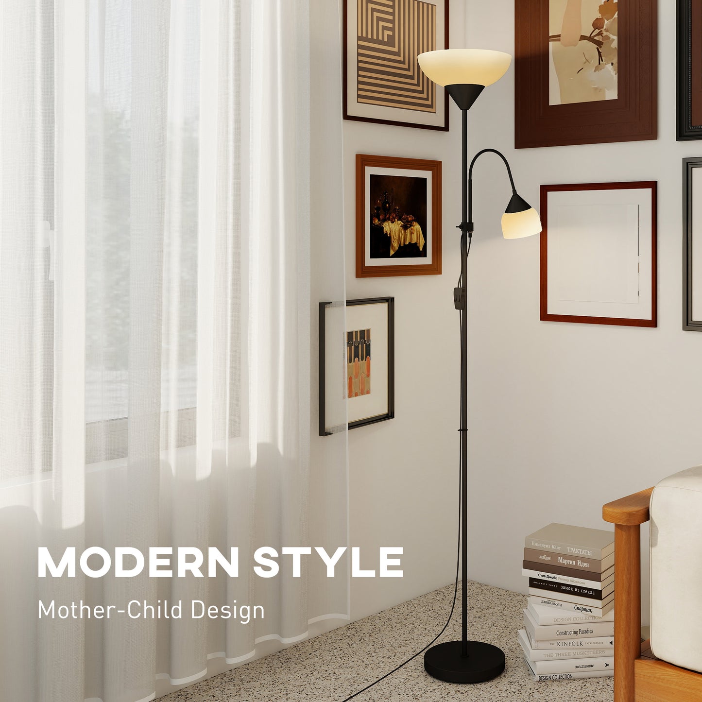 Mother-Child Floor Lamp Duo Light with 3 Colour Temperatures, Black