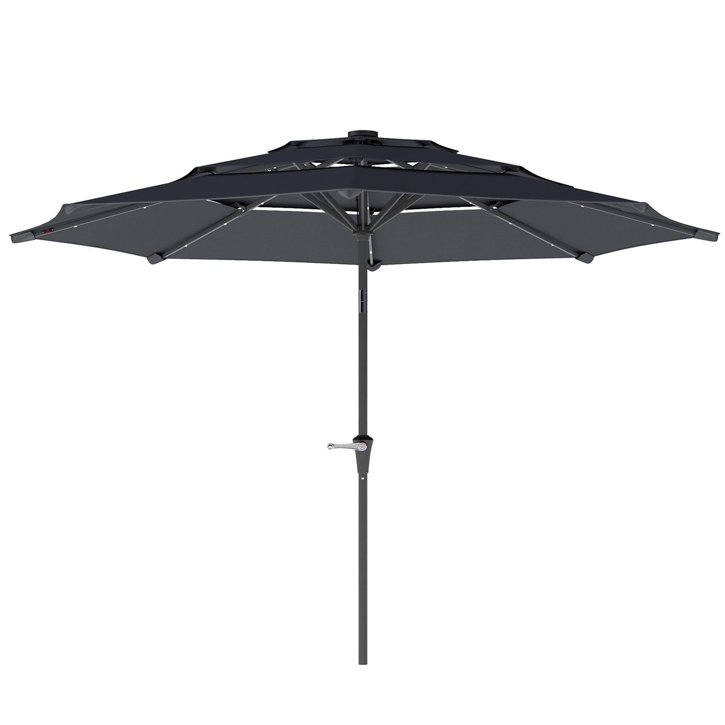 3-Tier Garden Parasol w/ Solar LED Lights, Tilt, Crank Handle, Grey