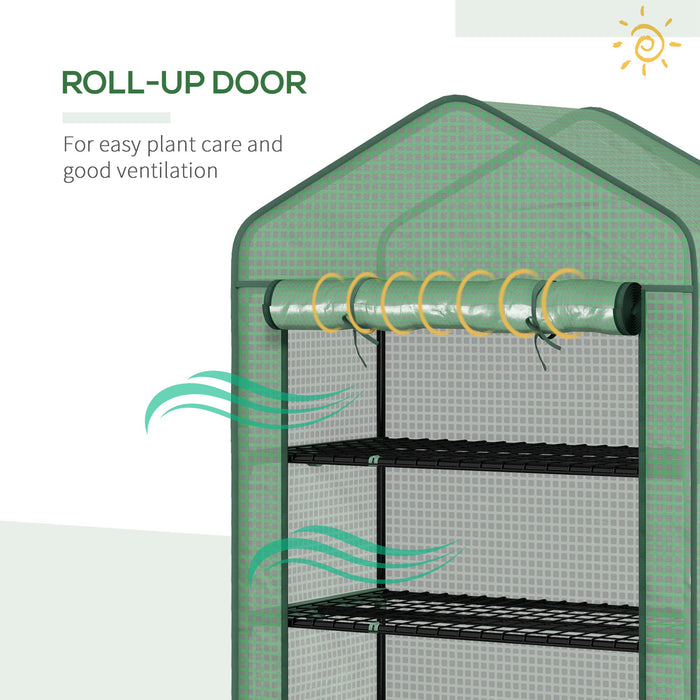 5 Tier Widened Mini Greenhouse w/ Reinforced PE Cover, Portable Green House w/ Roll-up Door & Wire Shelves, 193H x 90W x 49Dcm, Green