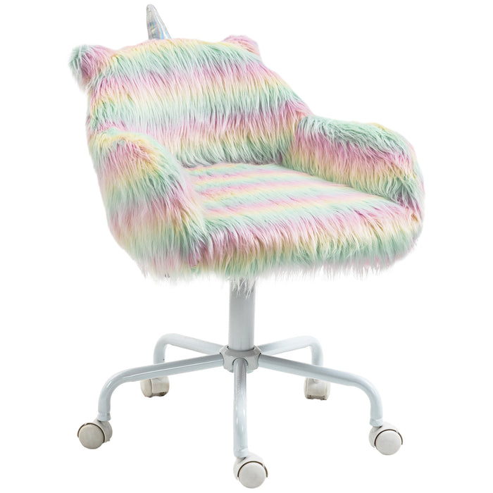 Unicorn Home Office Chair, Height Adjustable Fluffy Desk Chair with Armrests and Swivel Wheels, Colourful