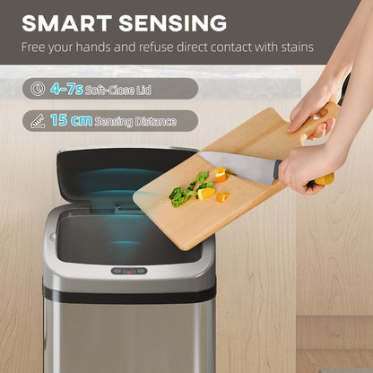 48L Sensor Bin, Stainless Steel Kitchen Bin with Automatic Close