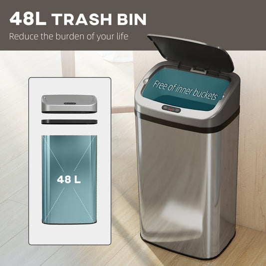 48L Sensor Bin, Stainless Steel Kitchen Bin with Automatic Close